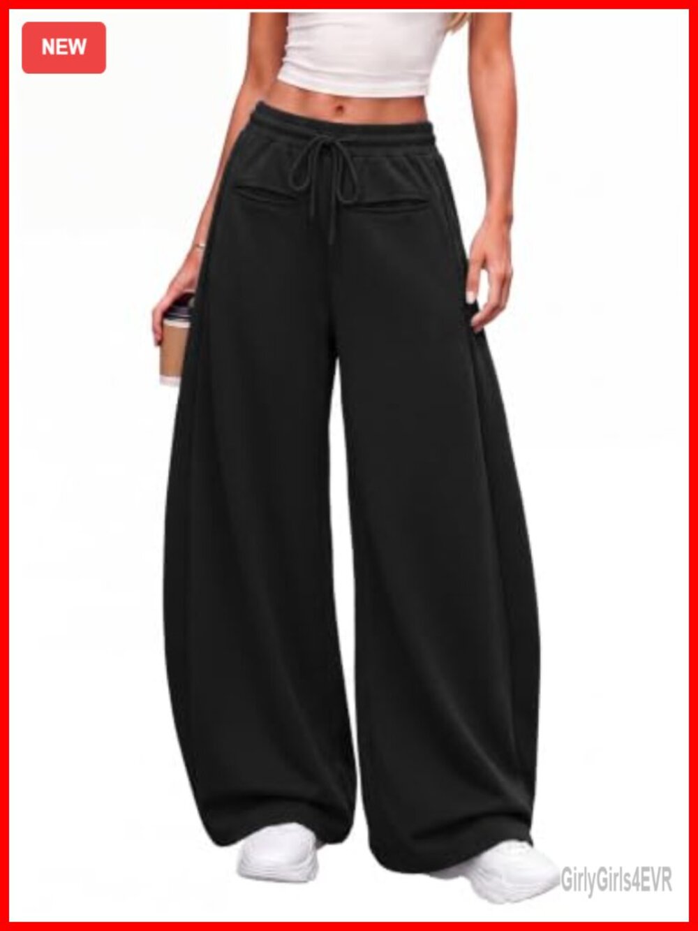 Women's Barrel Wide Leg Sweatpants High Waisted Drawstring Pockets